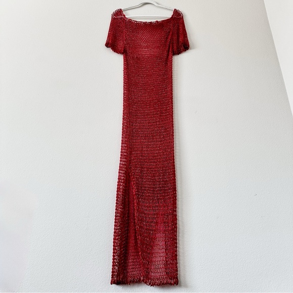 Stunning vintage red shimmery beaded crochet slip dress - Picture 3 of 14